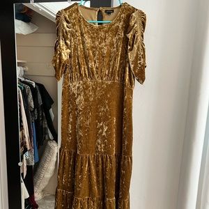 Who what wear velvet tiered dress, mustard color